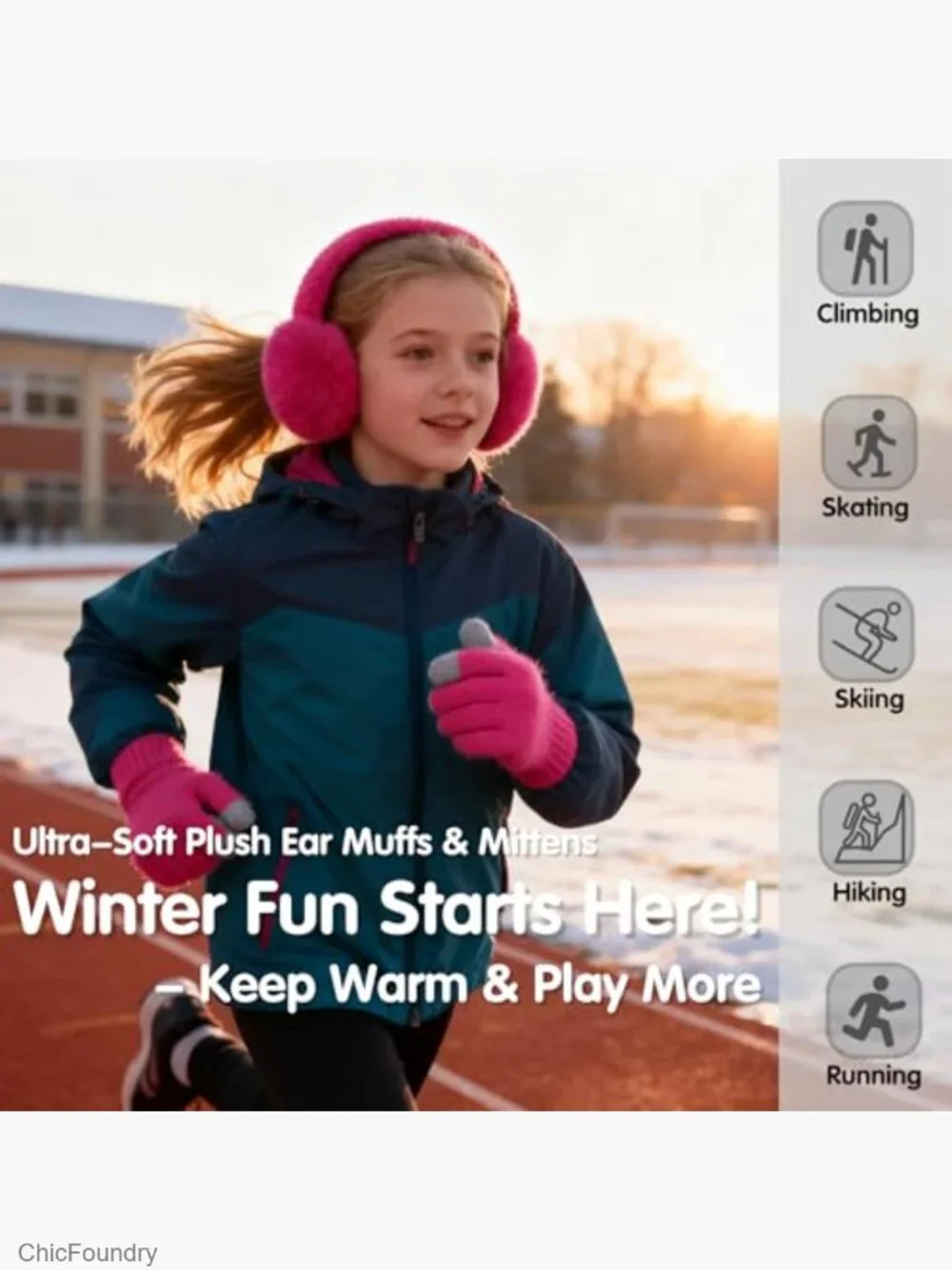 Winter Earmuffs Gloves Set for Kids 7-12T - Faux Fur Ear Warmers with